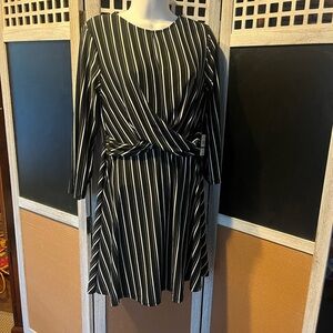 As U Wish Black and White A-Line Long Sleeve Dress